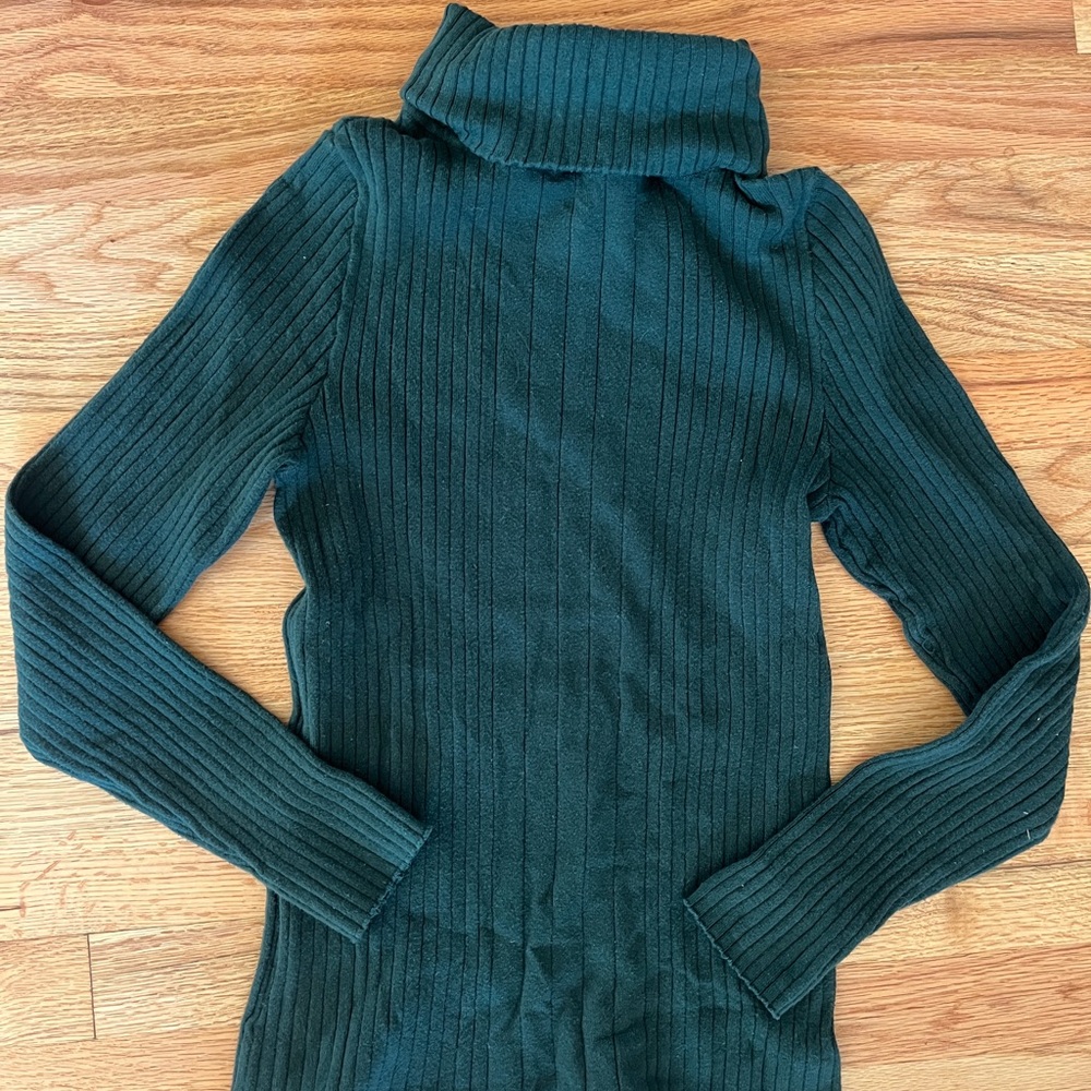 Ribbed Turtleneck Sweater - Dark Green